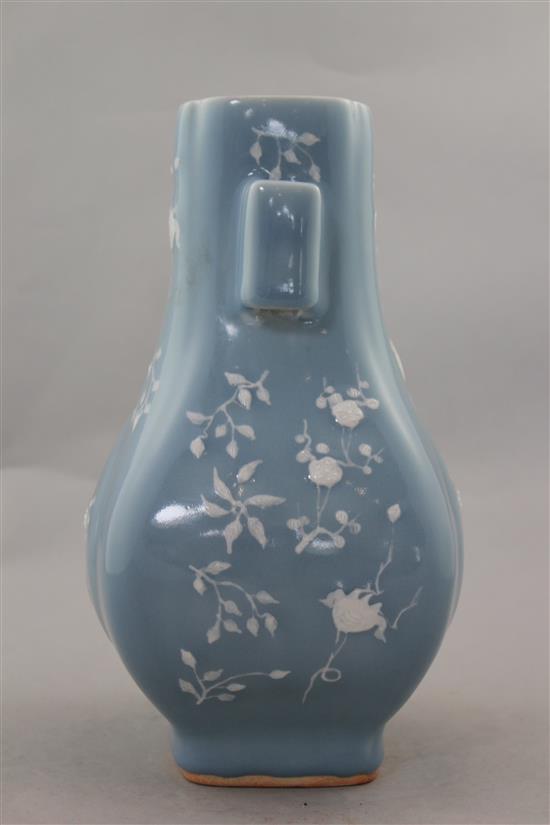 A Chinese Clair de Lune glazed Fanghu shaped vase, Qianlong seal mark but later, 27.5cm